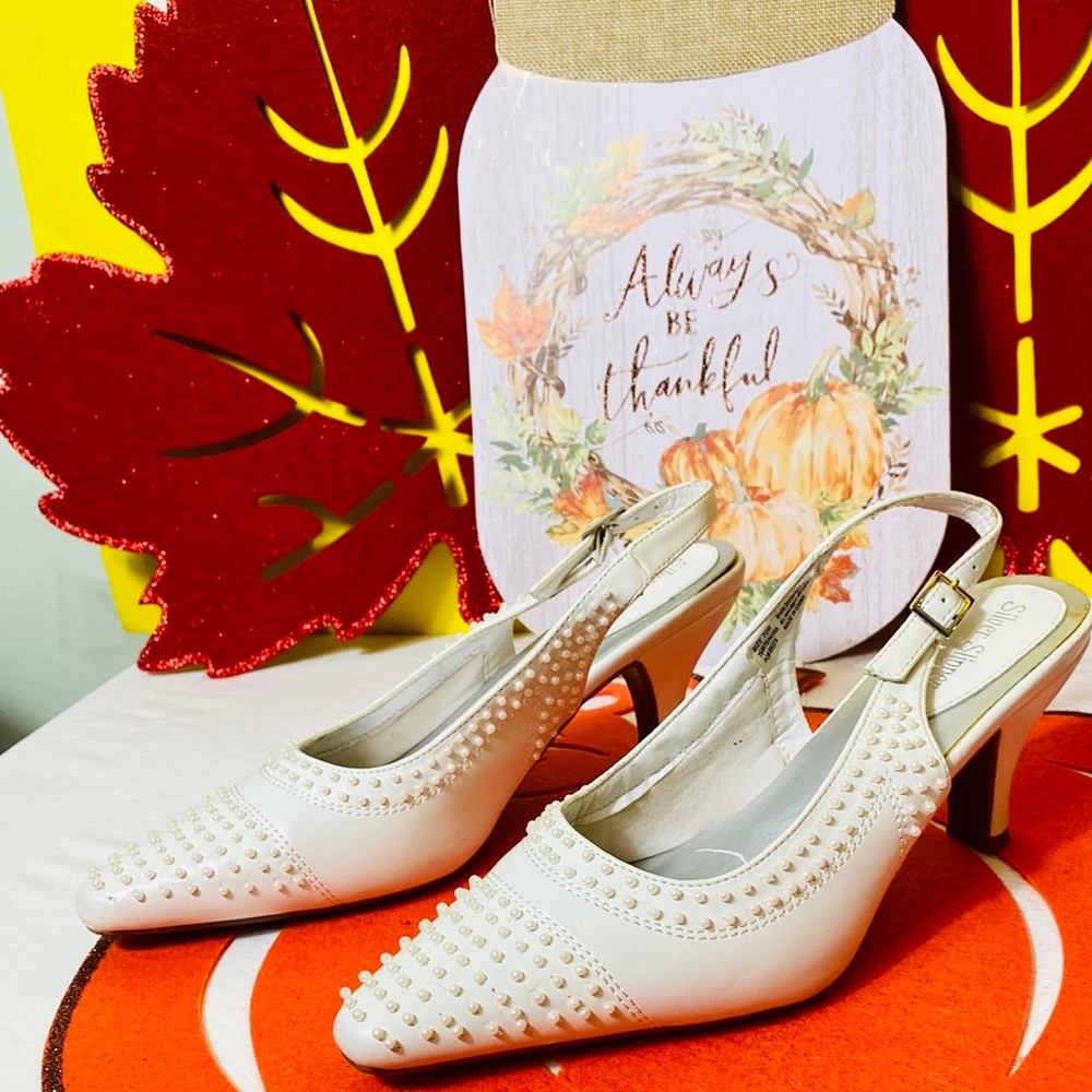 White sling back shoe